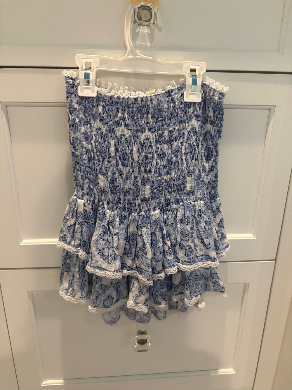 Surf Gypsy Blue & White Smocked Ruffle Mini Skirt